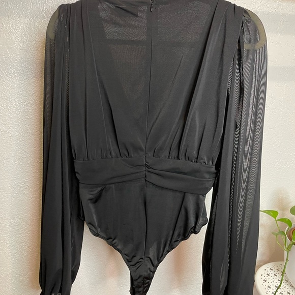 Black Mesh Ruched Waistband Bodysuit - Picture 5 of 7